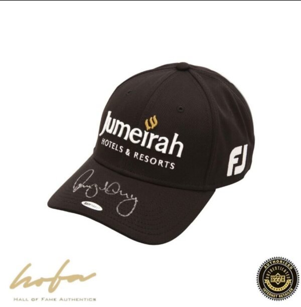 ΟFFICIAL JUMEIRAH BLACK HAT SIGNED BY THE STAR OF GOLF RORY MC IIROY