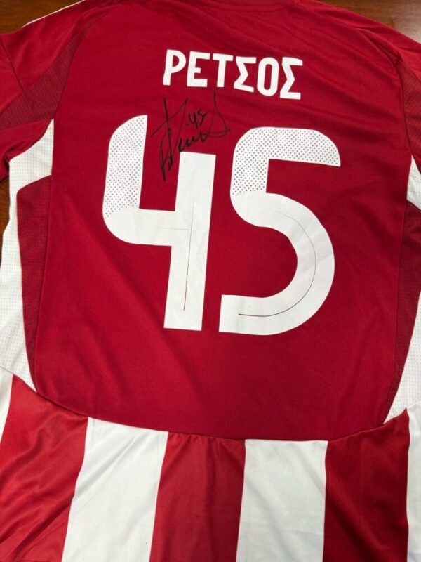 MATCH WORN SHIRT OF THE CAPTAIN  UNWASHED AND SIGNED COLLECTABLE FROM THE DOUBLE WINERS PANAGIOTIS RETSOS OFI – OLYMPIAKOS 0-2  ( 17/05/25) GREEK CUP FINAL COA FROM HELLENIC FOOTBALL FEDERATION - Image 2