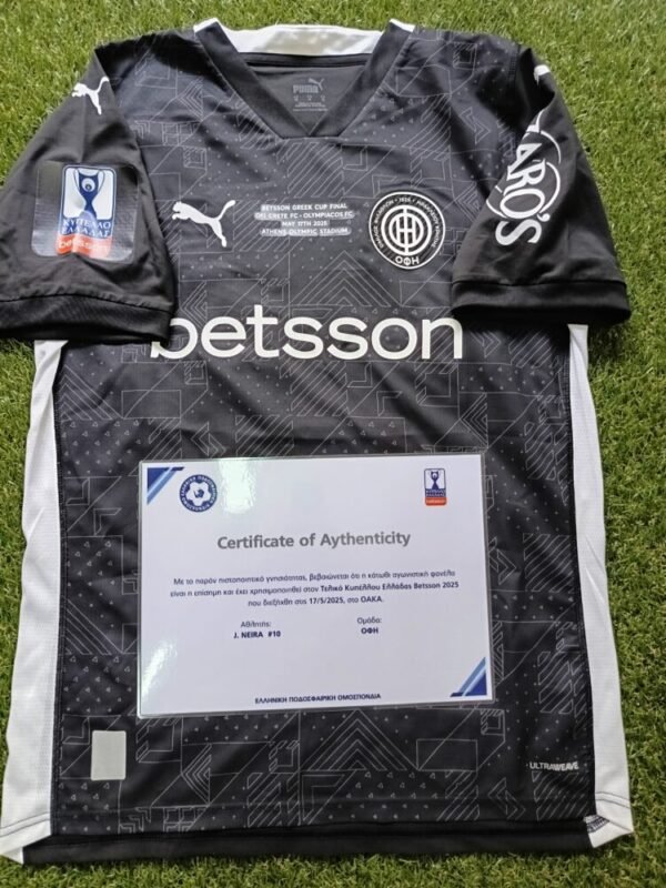 MATCH ISSUED SHIRT FOR THE CAPTAIN JUAN ANGEL NEIRA OFI – OLYMPIAKOS 0-2  ( 17/05/25) GREEK CUP FINAL COA FROM HELLENIC FOOTBALL FEDERATION - Image 3