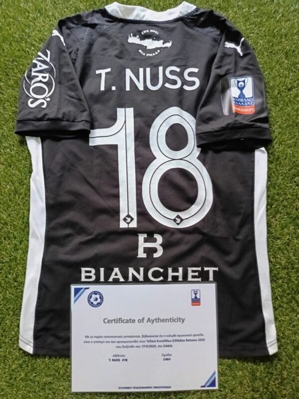 MATCH ISSUED SHIRT  TIAGO NUSS OFI – OLYMPIAKOS 0-2  ( 17/05/25) GREEK CUP FINAL COA FROM HELLENIC FOOTBALL FEDERATION - Image 2