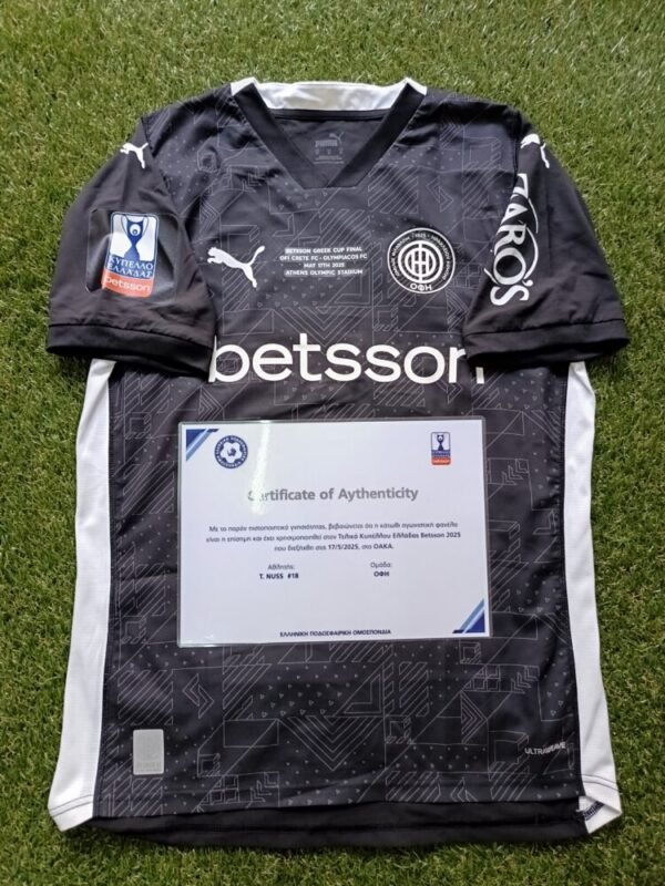 MATCH ISSUED SHIRT  TIAGO NUSS OFI – OLYMPIAKOS 0-2  ( 17/05/25) GREEK CUP FINAL COA FROM HELLENIC FOOTBALL FEDERATION - Image 3