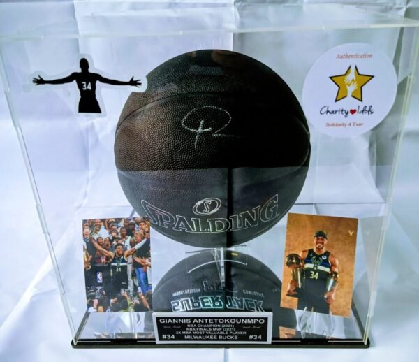 COLLECTABLE OFFICIAL SPALDING BASKETBALL ON PLEXIGLASS DISPLAY WITH MIRROR SIGNED BY THE SUPERSTAR OF NBA AND GREEK NATIONAL TEAM GIANNI ANTETOKOUNMPO - Image 2