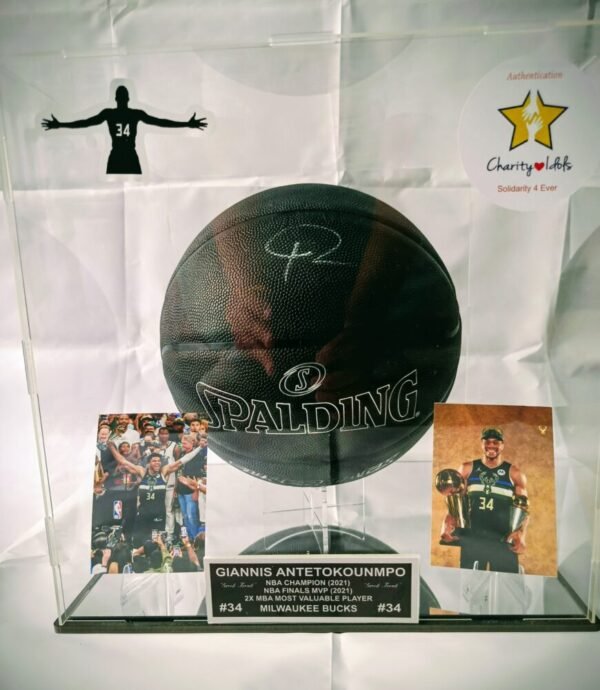 COLLECTABLE OFFICIAL SPALDING BASKETBALL ON PLEXIGLASS DISPLAY WITH MIRROR SIGNED BY THE SUPERSTAR OF NBA AND GREEK NATIONAL TEAM GIANNI ANTETOKOUNMPO - Image 5