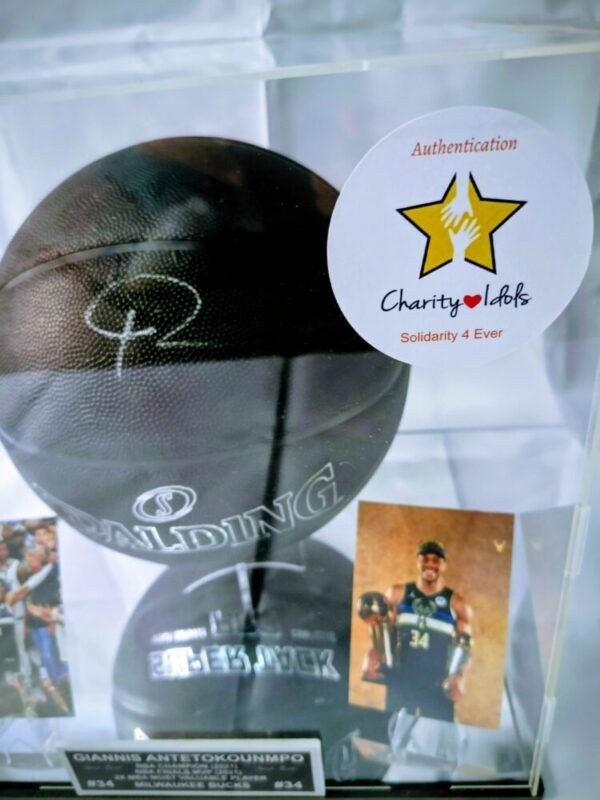 COLLECTABLE OFFICIAL SPALDING BASKETBALL ON PLEXIGLASS DISPLAY WITH MIRROR SIGNED BY THE SUPERSTAR OF NBA AND GREEK NATIONAL TEAM GIANNI ANTETOKOUNMPO - Image 3