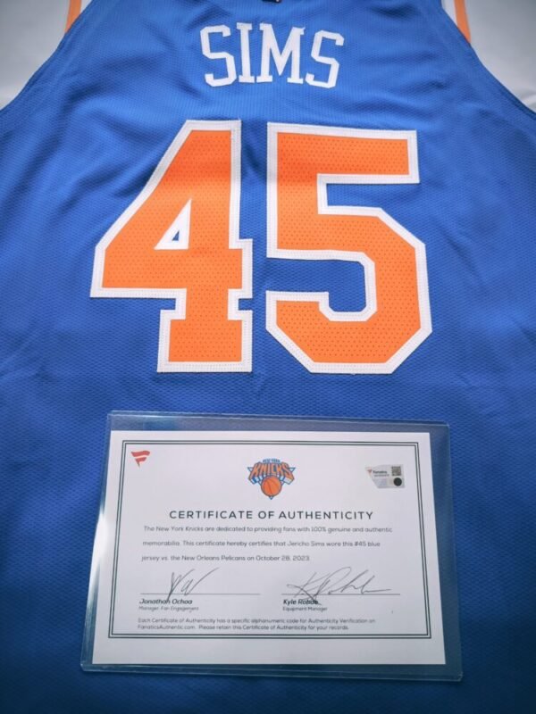 MATCH WORN SHIRT JERICHO SIMS NEW ORLEAN PELICANS – NEW YORK KNICKS 96-87 (28/10/23)  NBA REGULAR SEASON( 3 REBOUNDS) COA NBA N.Y KNICKS - Image 5