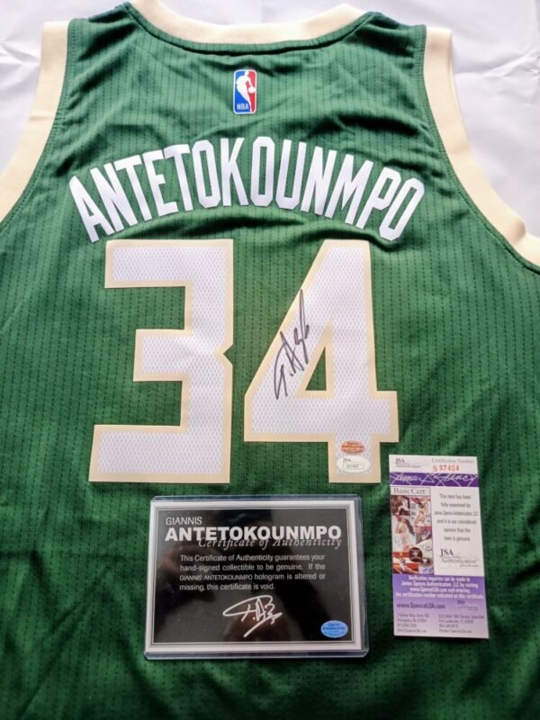 COLLECTABLE OFFICIAL ADIDAS MILWAUKEE BUCKS JERSEY FRAMED SIGNED BY THE 2X NBA MVP, 1X FINALS MVP GIANNI ANTETOKOUNMPO  COA JSA AND GIANNIS ANTETOKOUNMPO - Image 4