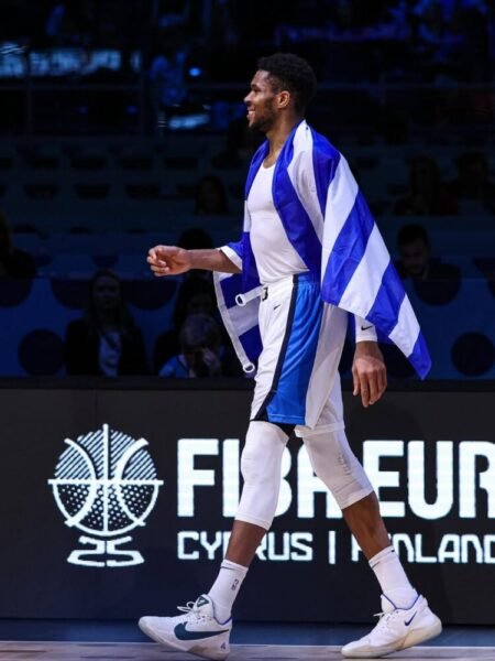 COLLECTABLE OFFICIAL NIKE GREEK NATIONAL TEAM JERSEY FRAMED SIGNED BY THE 2X NBA MVP, 1X FINALS MVP GIANNI ANTETOKOUNMPO