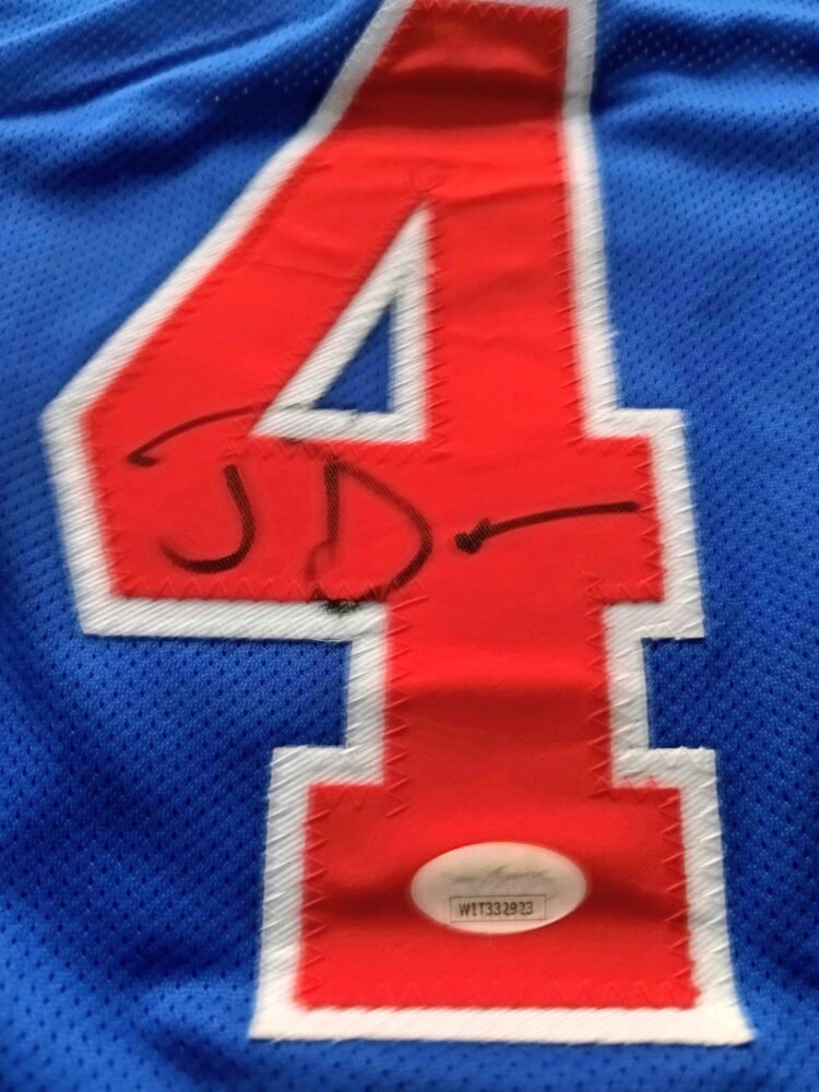 COLLECTABLE REPLICA SHIRT DETROIT PISTONS SIGNED BY THE NBA STAR AND HALL OF FAMER JOHN DUMARS COA JSA - Image 4