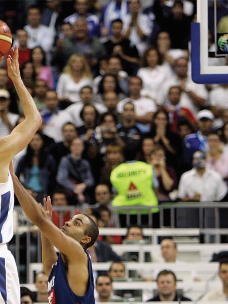 LARGE PHOTOGRAPH WITH NAMEPLATE FRAMED 40*30 FROM EUROBASKET 05 SIGNED BY DIMITRIS DIAMANTIDIS
