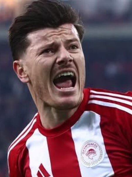 MATCH WORN SHIRT AND LITTLE DIRTY JIULIAN BIANCONE OLYMPIAKOS F.C SEASON 2025/26 CHAMPIONS LEAGUE