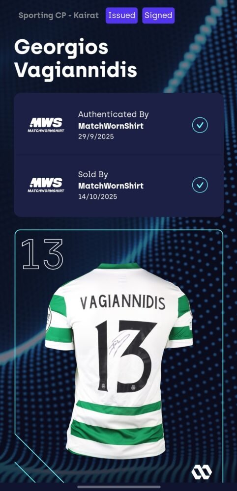 GEORGIOS VAGIANNIDIS – SPORTING LISBON – MATCH-ISSUED AND SIGNED JERSEY – CHAMPIONS LEAGUE – SPORTING LISBON vs KAIRAT ALMATY (4-1, 18/09/2025) - Image 2