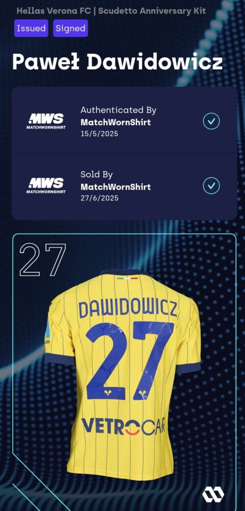 PAWEL DAWIDOWICZ – HELLAS VERONA – COLLECTOR JERSEY FOR 1984/1985 TITLE – NUMBERED 1234/1985 - Image 2