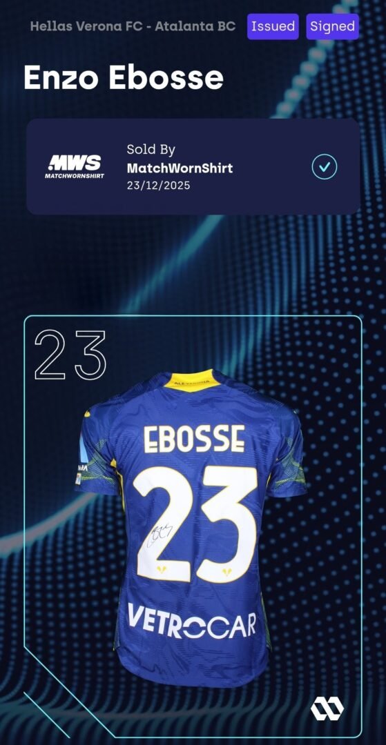 ENZO EBOSSE – HELLAS VERONA – MATCH ISSUED AND SIGNED JERSEY – HELLAS VERONA VS ATALANTA (3-1, 06/12/2025) – SERIE A - Image 4