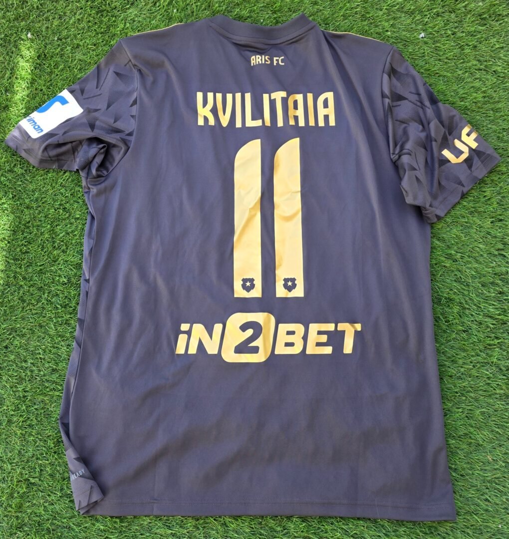 GIORGI KVILITAIA – ARIS LIMASSOL – MATCH WORN JERSEY – STOIXIMAN CYPRUS LEAGUE – OMONOIA VS ARIS (0-0, 05/10/2025) – SEASON 2025/2026 - Image 2
