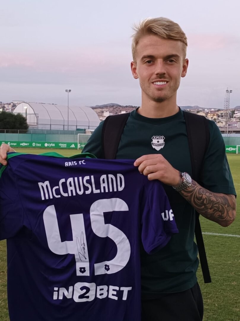 ROSS MCCAUSLAND – ARIS LIMASSOL – MATCH WORN AND SIGNED JERSEY – STOIXIMAN CYPRUS LEAGUE – SEASON 2025/2026 - Image 2