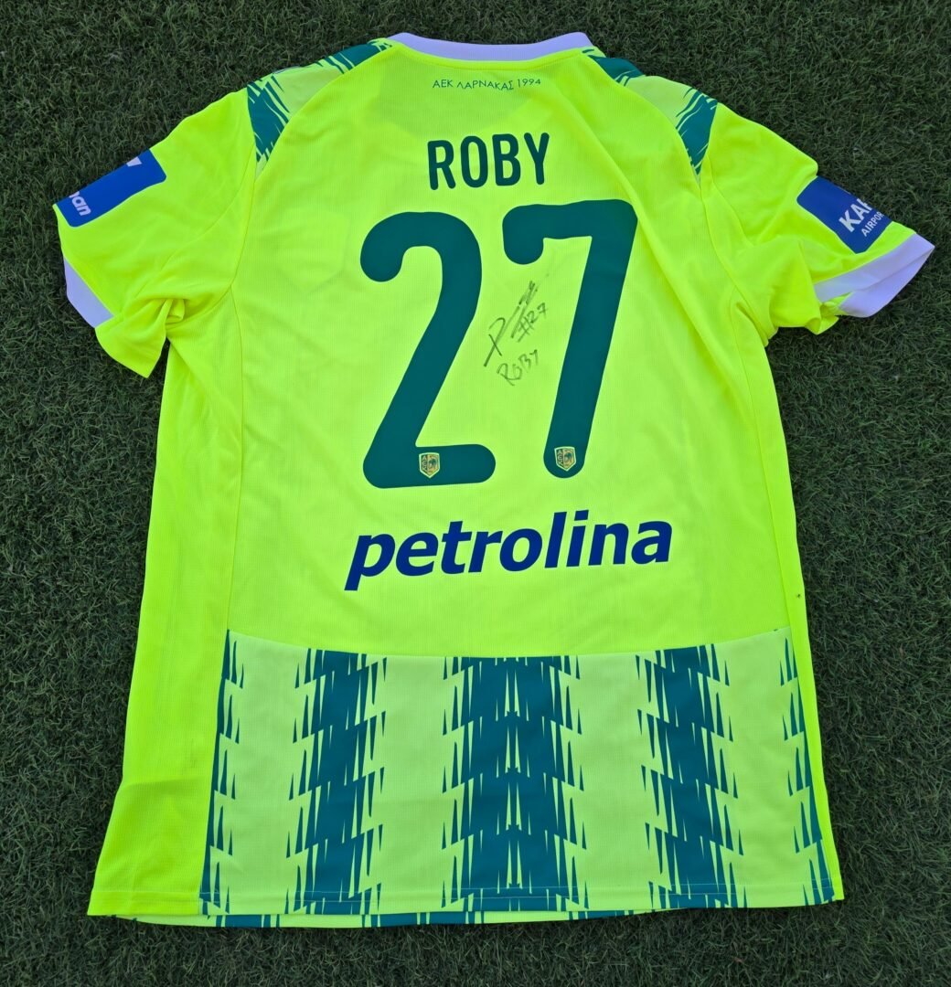 VALENTIN ROBERGE – AEK LARNACA – MATCH WORN JERSEY – STOIXIMAN CYPRUS LEAGUE – SEASON 2025/2026 - Image 3