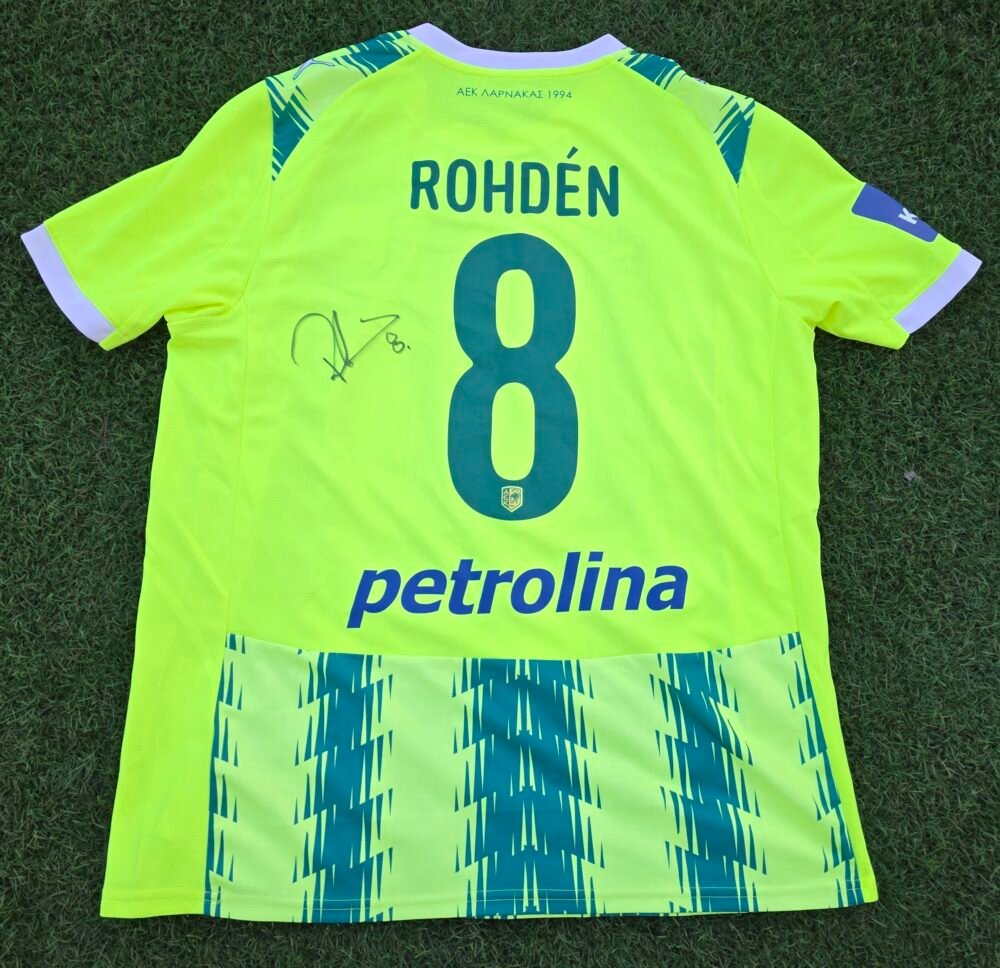 MARCUS ROHDEN – AEK LARNACA – MATCH WORN AND SIGNED JERSEY – CELJE VS AEK LARNACA (1-1, 24/7/2025) – EUROPA LEAGUE QUALIFIERS - Image 3